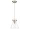 Newton Cone 8" Wide Satin Nickel Cord Hung Pendant With Clear Glass Sh