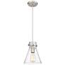 Newton Cone 8" Wide Satin Nickel Cord Hung Pendant With Seedy Glass Sh