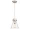 Newton Cone 8" Wide Satin Nickel Cord Hung Pendant With Seedy Glass Sh