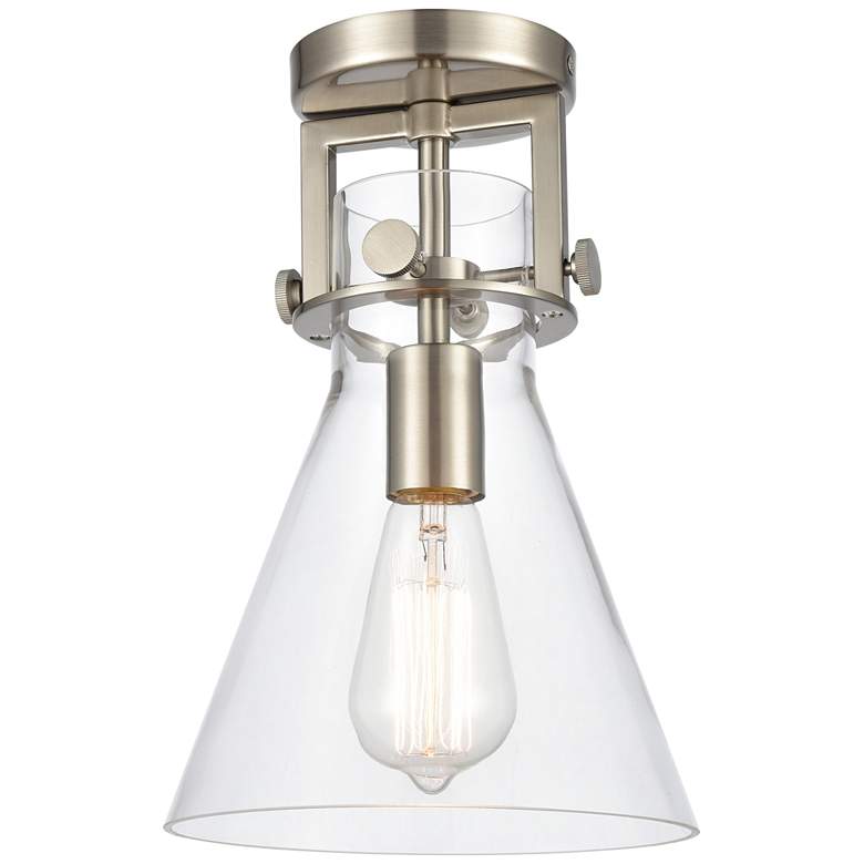 Image 1 Newton Cone 8" Wide Satin Nickel Flush Mount with Clear Shade