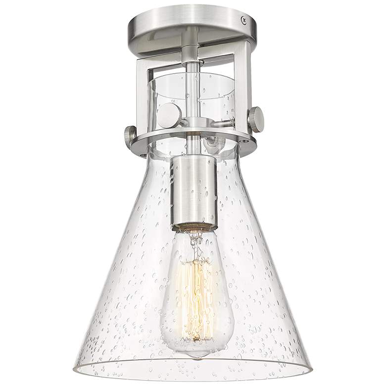 Image 1 Newton Cone 8" Wide Satin Nickel Flush Mount with Seedy Shade