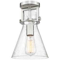 Newton Cone 8" Wide Satin Nickel Flush Mount with Seedy Shade