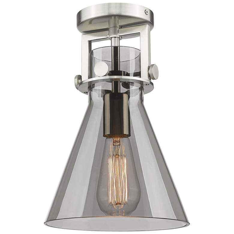 Image 1 Newton Cone 8" Wide Satin Nickel Flush Mount with Smoke Shade