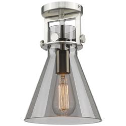 Newton Cone 8" Wide Satin Nickel Flush Mount with Smoke Shade