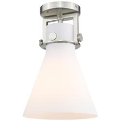 Newton Cone 8" Wide Satin Nickel Flush Mount with White Shade