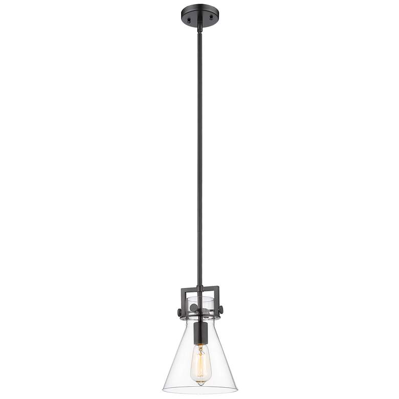Image 1 Newton Cone 8" Wide Stem Hung Matte Black Pendant With Clear Shade