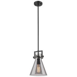 Newton Cone 8" Wide Stem Hung Matte Black Pendant With Smoke Shade