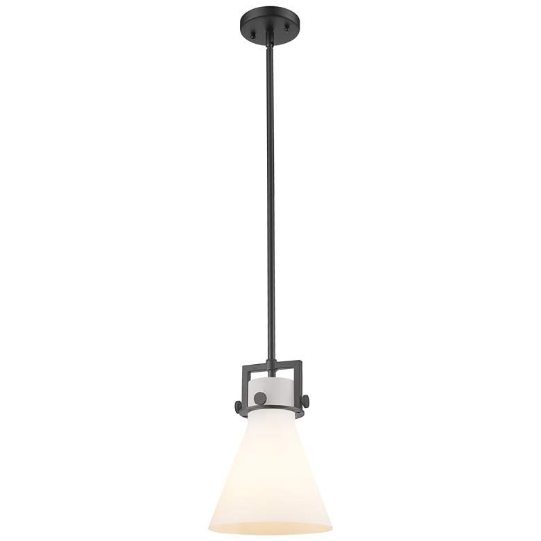 Image 1 Newton Cone 8" Wide Stem Hung Matte Black Pendant With White Shade