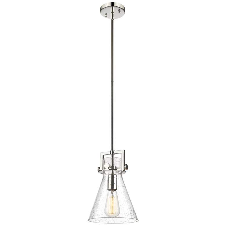 Image 1 Newton Cone 8" Wide Stem Hung Polished Nickel Pendant With Seedy Shade