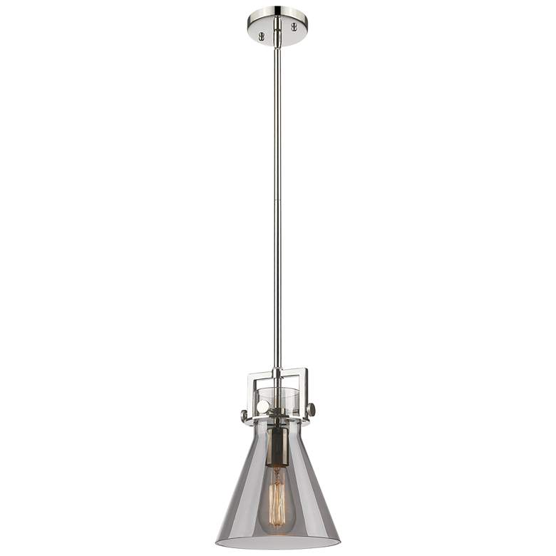 Image 1 Newton Cone 8" Wide Stem Hung Polished Nickel Pendant With Smoke Shade