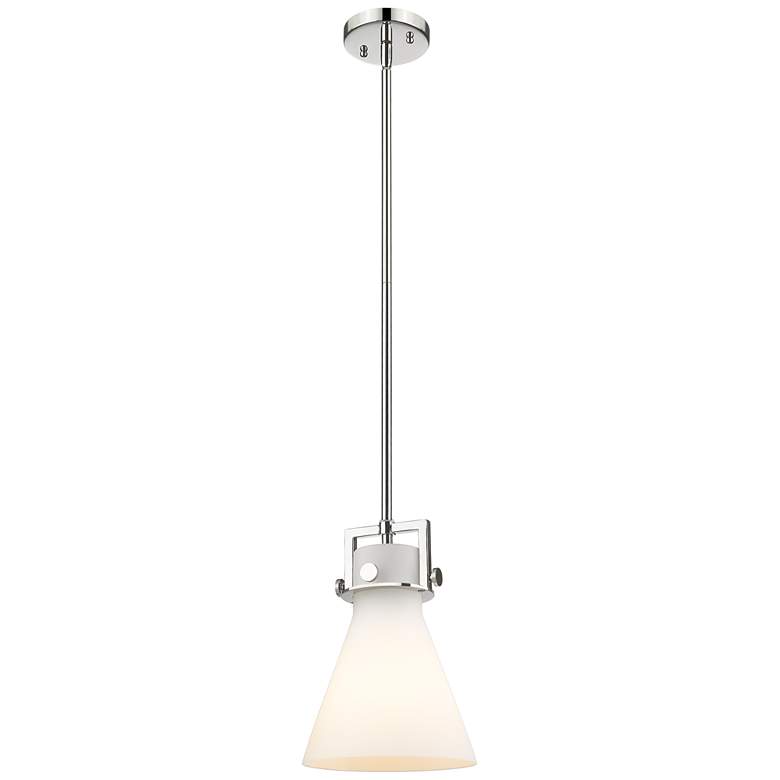Image 1 Newton Cone 8" Wide Stem Hung Polished Nickel Pendant With White Shade