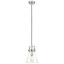 Newton Cone 8" Wide Stem Hung Satin Nickel Pendant With Clear Shade