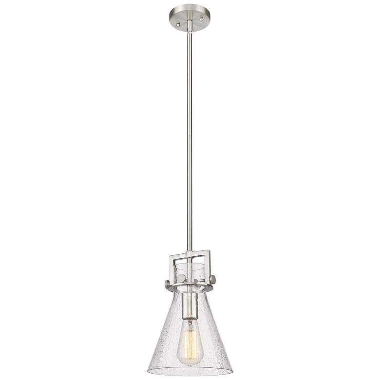 Image 1 Newton Cone 8" Wide Stem Hung Satin Nickel Pendant With Seedy Shade