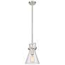 Newton Cone 8" Wide Stem Hung Satin Nickel Pendant With Seedy Shade