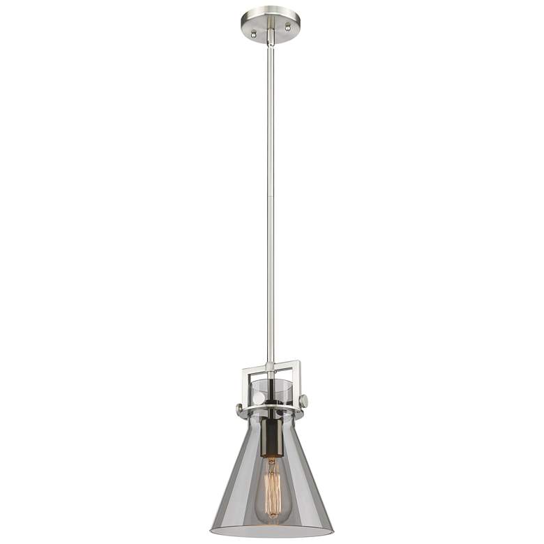 Image 1 Newton Cone 8" Wide Stem Hung Satin Nickel Pendant With Smoke Shade