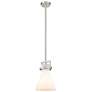 Newton Cone 8" Wide Stem Hung Satin Nickel Pendant With White Shade