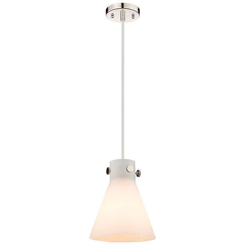 Image 1 Newton Cone 8 inchW Polished Nickel Cord Hung Pendant With Matte White Sha