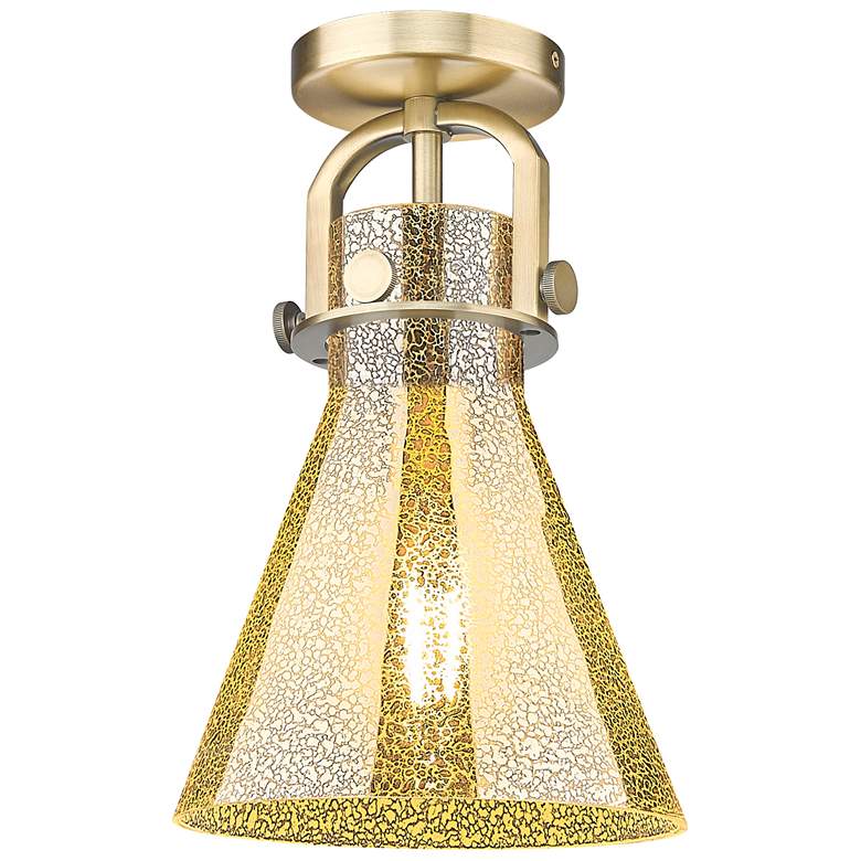 Image 1 Newton Cone 8"W Brushed Brass Arched Flush Mount With Mercury Shade