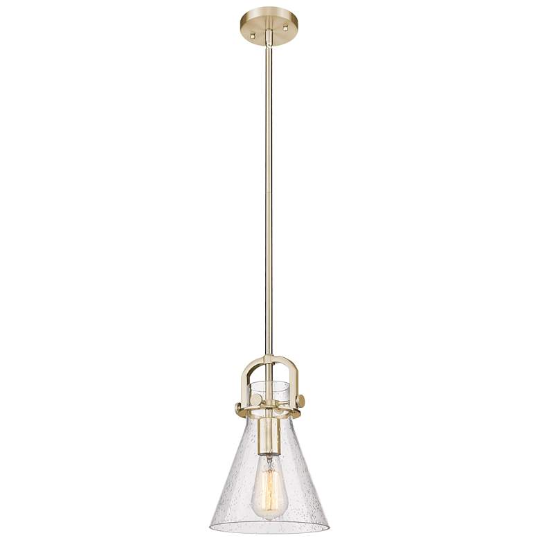Image 1 Newton Cone 8"W Champagne Stem Arched Mini Pendant With Seedy Shade