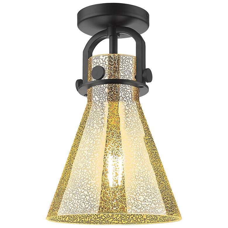 Image 1 Newton Cone 8"W Matte Black Arched Flush Mount With Mercury Shade