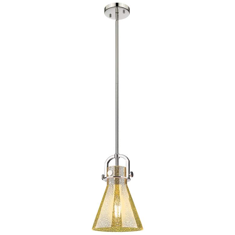 Image 1 Newton Cone 8"W Nickel Stem Arched Mini Pendant w/ Mercury Shade