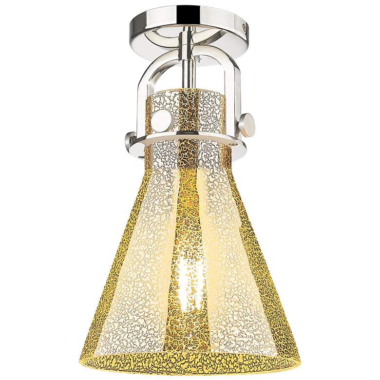 Image 1 Newton Cone 8"W Polished Nickel Arched Flush Mount With Mercury Shade