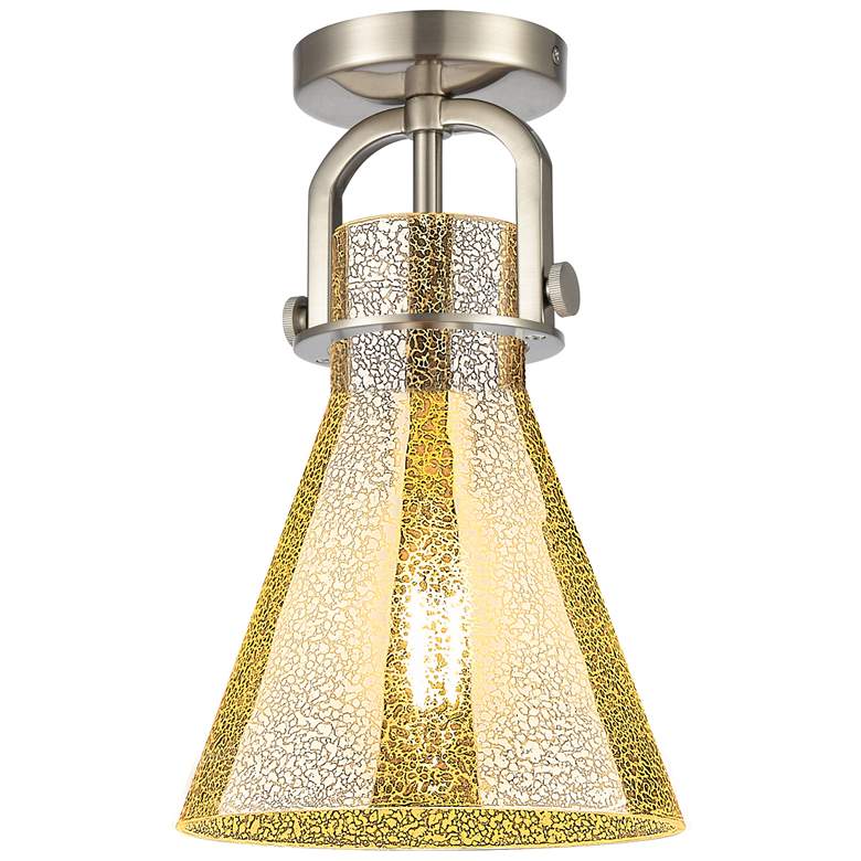 Image 1 Newton Cone 8"W Satin Nickel Arched Flush Mount With Mercury Shade