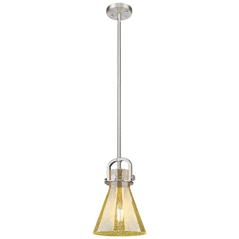 Image 1 Newton Cone 8"W Satin Nickel Stem Arched Mini Pendant w/ Mercury Shade