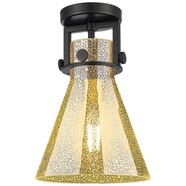 Image 1 Newton Cone 8" Wide Matte Black Flush Mount With Mercury Shade