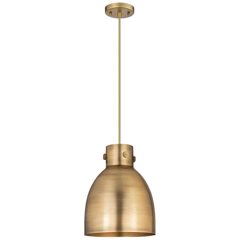 Image 1 Newton Metal Bell 10"W Brushed Brass Corded Pendant w/ Brushed Brass S