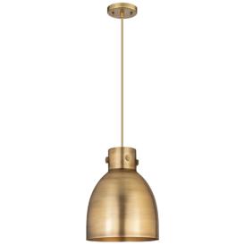Newton Metal Bell 10"W Brushed Brass Corded Pendant w/ Brushed Brass S Newton Metal Bell 10"W Brushed Brass Corded Pendant w/ Brushed Brass S