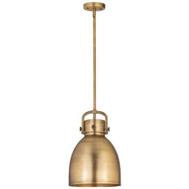 Newton Metal Bell 10"W Brushed Brass Stemmed Pendant w/ Brushed Brass Newton Metal Bell 10"W Brushed Brass Stemmed Pendant w/ Brushed Brass