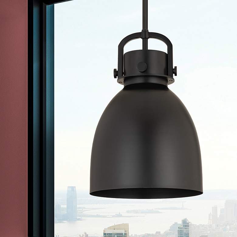 Image 3 Newton Metal Bell 10"W Matte Black Stem Hung Pendant w/ Matte Black Sh more views