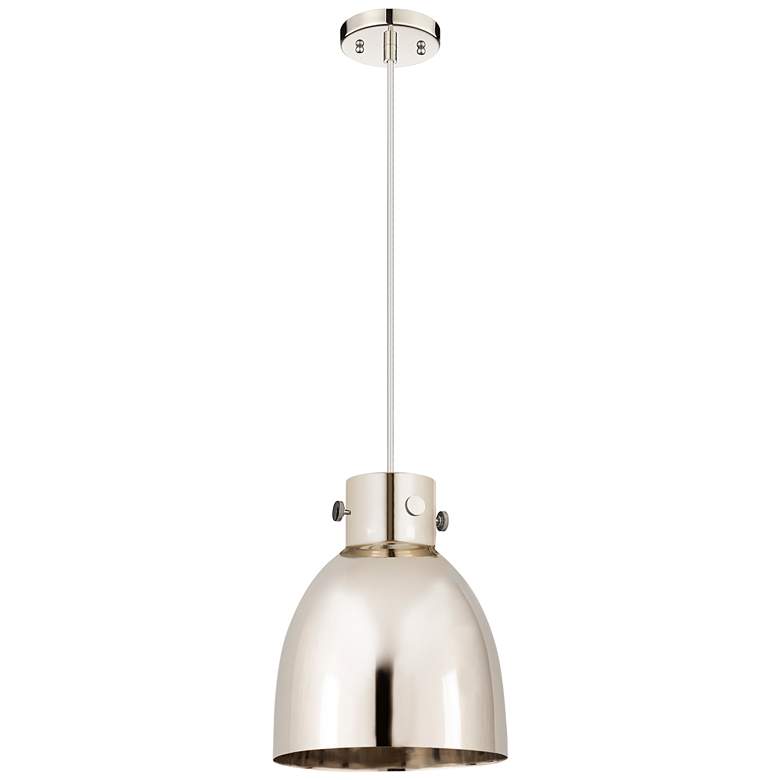Image 1 Newton Metal Bell 10"W Polished Nickel Corded Pendant w/ Nickel Shade