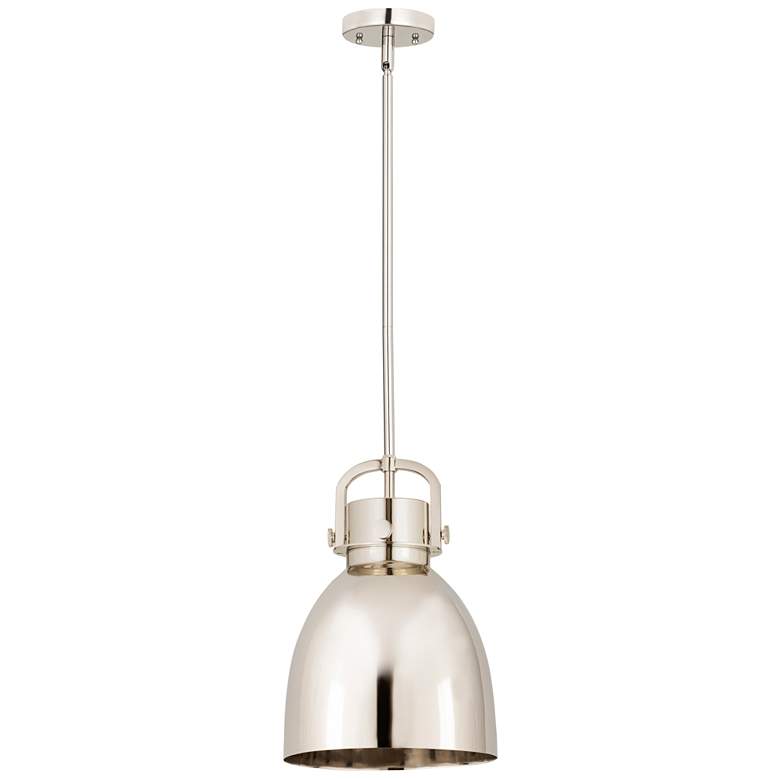 Image 1 Newton Metal Bell 10"W Polished Nickel Stemmed Pendant w/ Nickel Shade