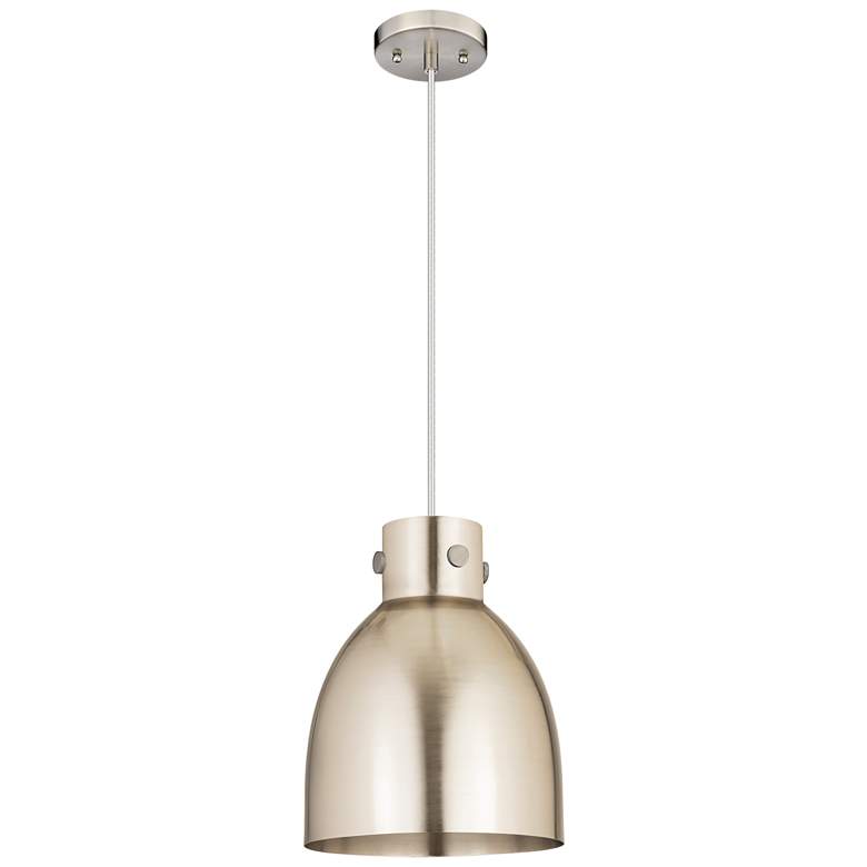Image 1 Newton Metal Bell 10"W Satin Nickel Cord Hung Pendant w/ Satin Nickel