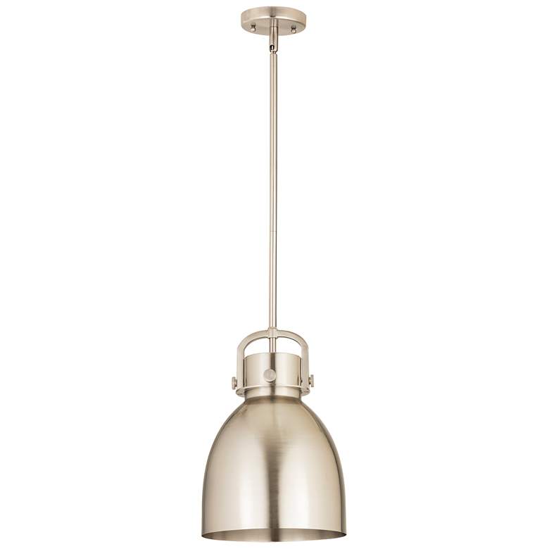 Image 1 Newton Metal Bell 10"W Satin Nickel Stem Hung Pendant w/ Satin Nickel