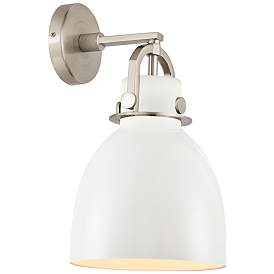 Image1 of Newton Metal Bell 14.25" High Satin Nickel Sconce With Matte White Sha