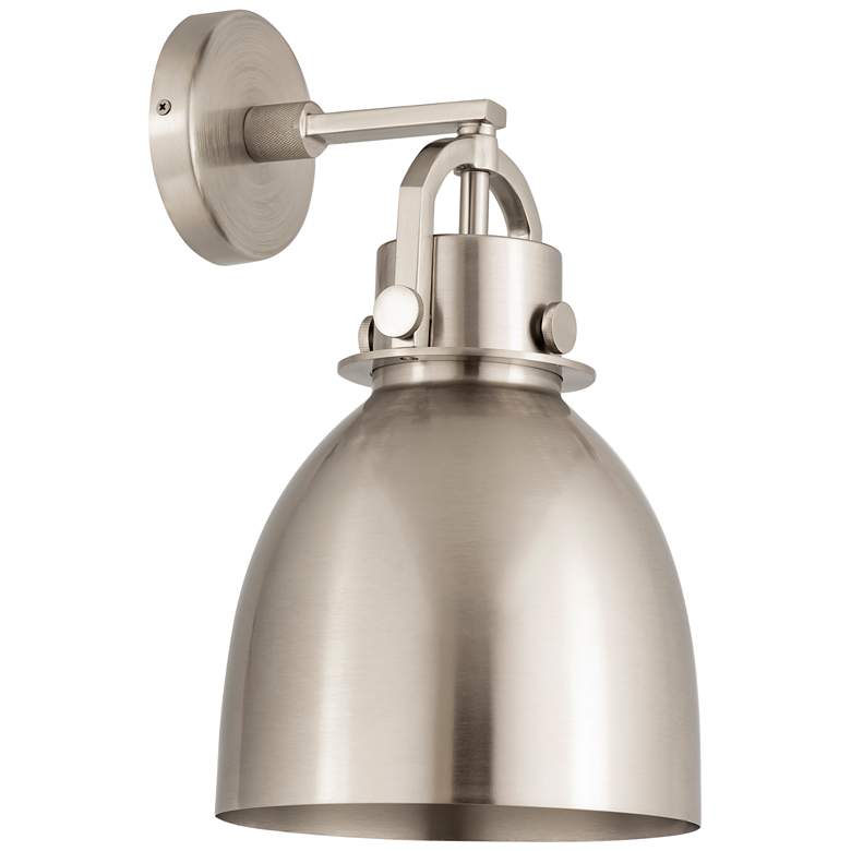 Image 1 Newton Metal Bell 14.5" High Satin Nickel Sconce w/ Satin Nickel Shade