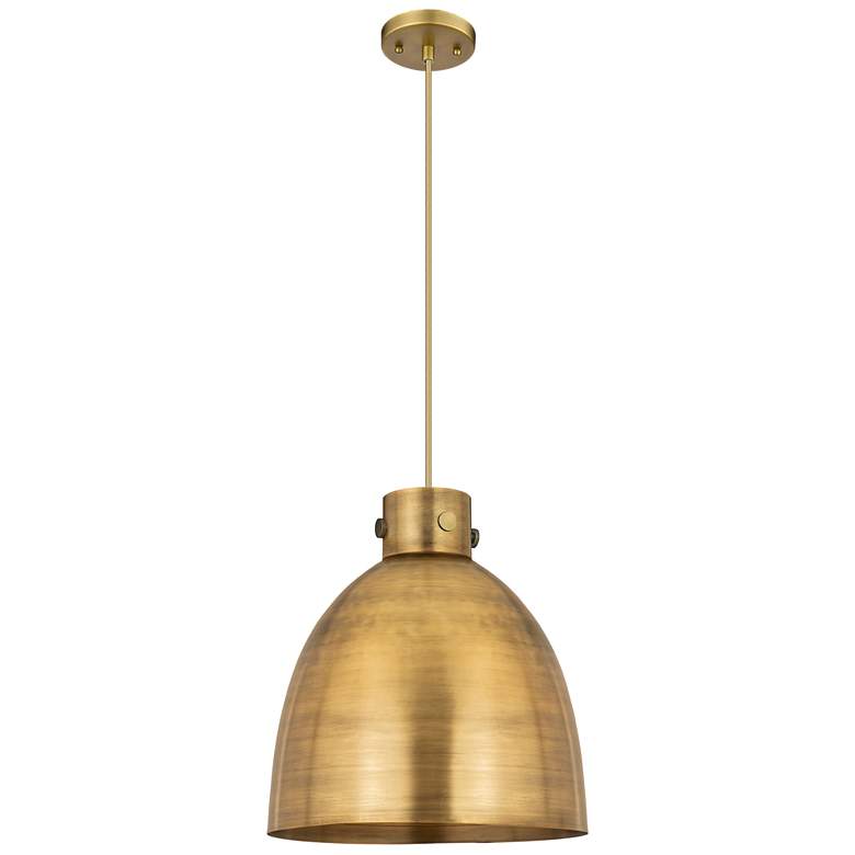 Image 1 Newton Metal Bell 14"W Brushed Brass Corded Pendant w/ Brushed Brass S