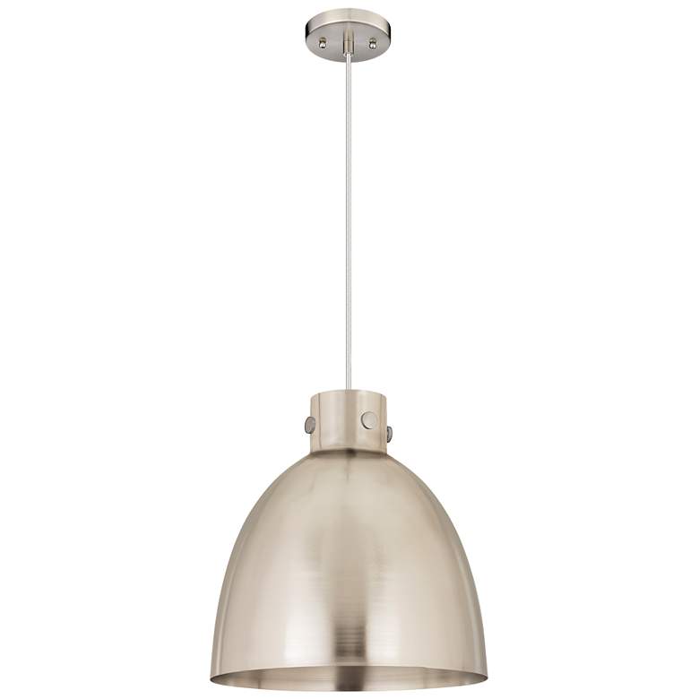 Image 1 Newton Metal Bell 14"W Satin Nickel Corded Pendant w/ Satin Nickel Sha
