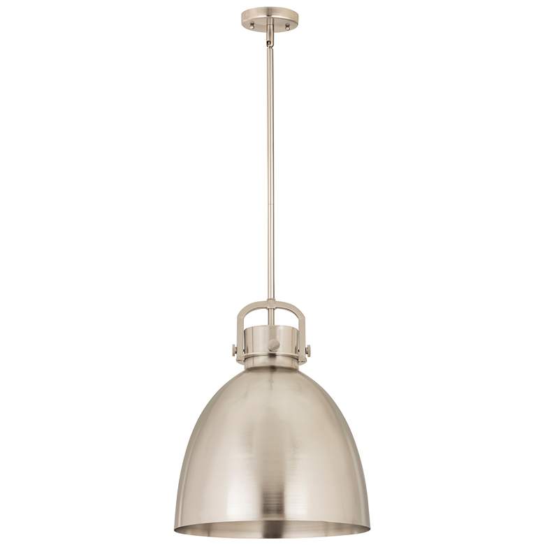 Image 1 Newton Metal Bell 14"W Satin Nickel Stem Hung Pendant w/ Satin Nickel