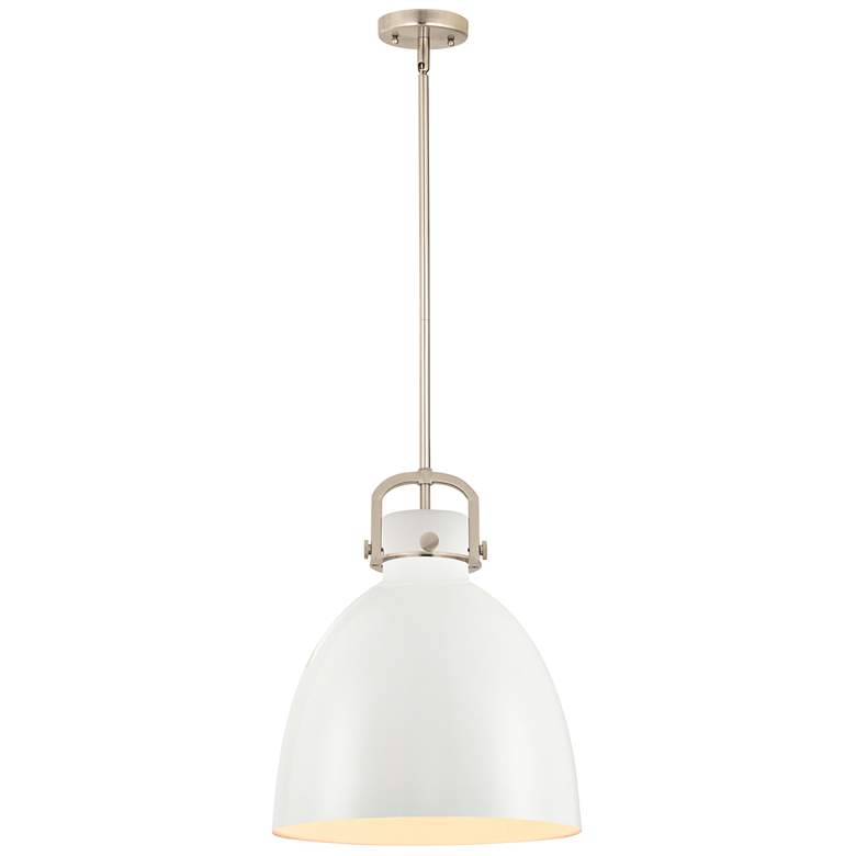 Image 1 Newton Metal Bell 14"W Satin Nickel Stemmed Pendant w/ Matte White Sha