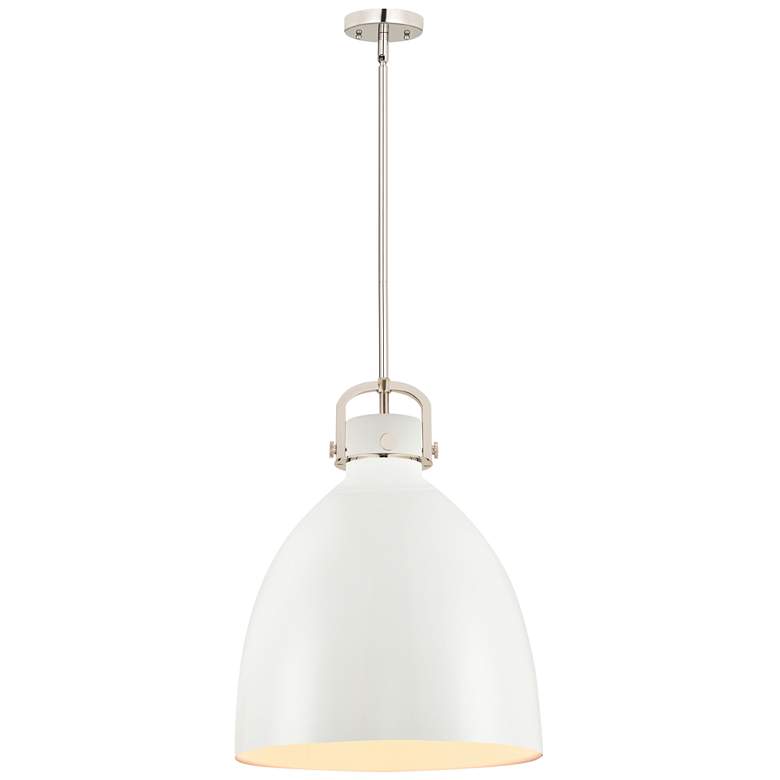 Image 1 Newton Metal Bell 16"W Polished Nickel Stemmed Pendant w/ Matte White