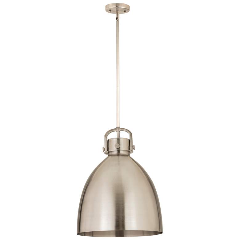 Image 1 Newton Metal Bell 16"W Satin Nickel Stem Hung Pendant w/ Satin Nickel