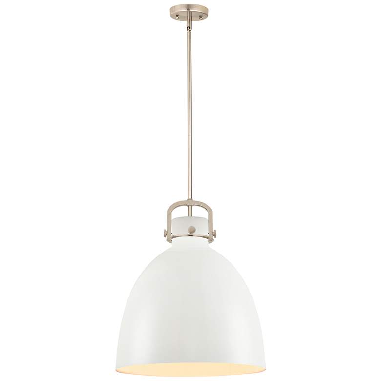 Image 1 Newton Metal Bell 16"W Satin Nickel Stemmed Pendant w/ Matte White Sha