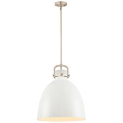 Newton Metal Bell 16"W Satin Nickel Stemmed Pendant w/ Matte White Sha