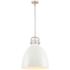Newton Metal Bell 16"W Satin Nickel Stemmed Pendant w/ Matte White Sha