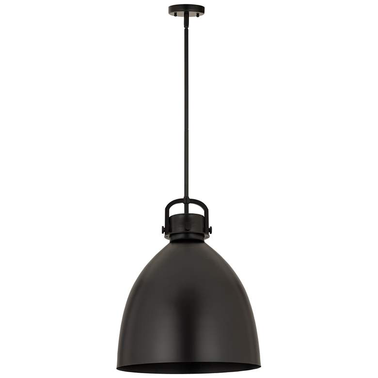 Image 1 Newton Metal Bell 18"W Matte Black Stem Hung Pendant w/ Matte Black Sh