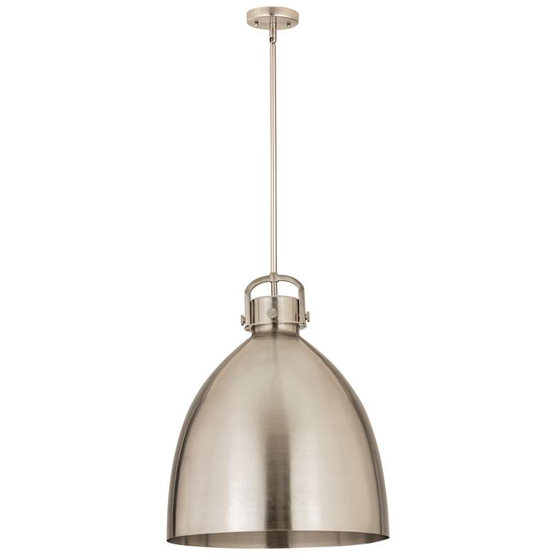 Image 1 Newton Metal Bell 18"W Satin Nickel Stem Hung Pendant w/ Satin Nickel